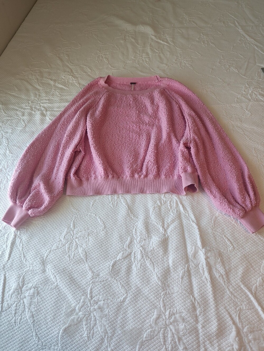 Pink Textured Balloon-Sleeve Women's Sweater